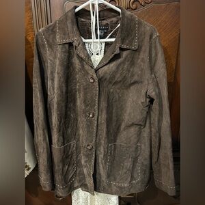 BROWN 100% GENUINE LEATHER WITH WHITE STICH LIKE DETAILS BLAZER JACKET